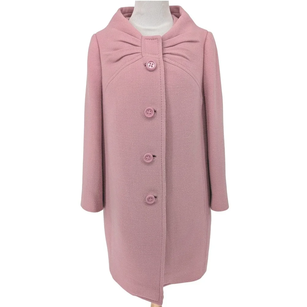 Kate Spade Etta Walking Coat Wool Blend Bow Collar Pink 8 Coquette Preppy Mod